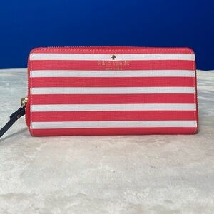 Kate Spade Coral/Pink & White Stripe Lacey Zip around Wallet! 😍